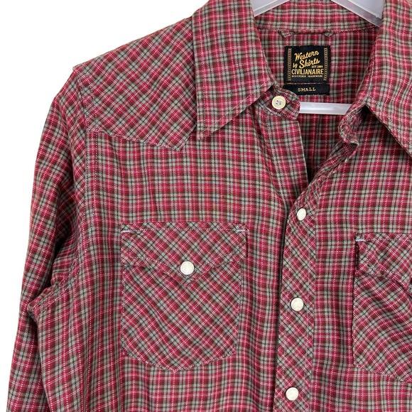 Civilianaire Snap Front Western Plaid Shirt Size Small - Picture 3 of 11